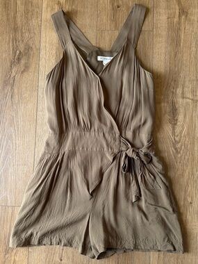 BCBGeneration Taupe Satin V-Neck Romper